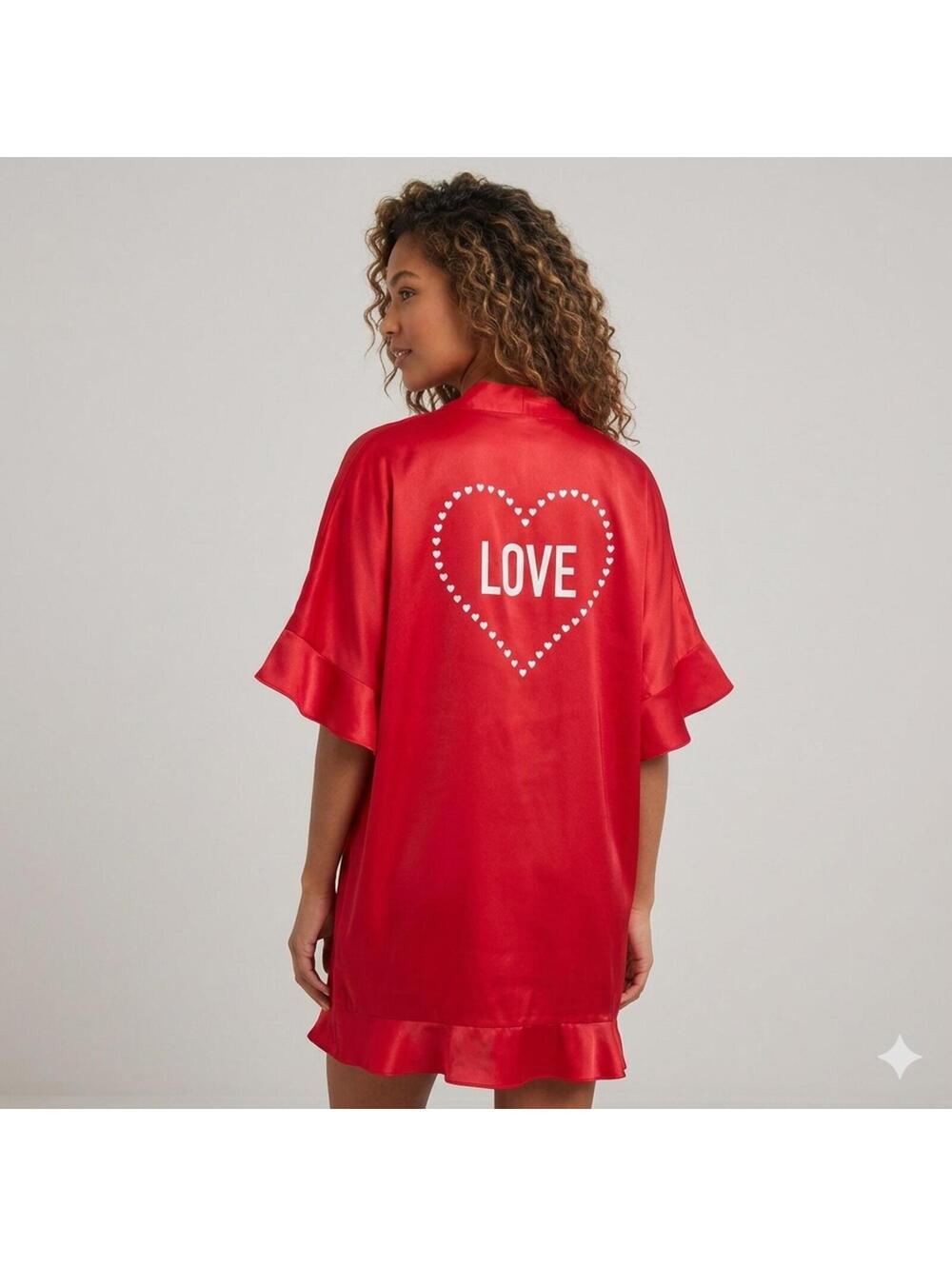 Victoria’s Secret LOVE Womens Satin Red Heart Colorful Loungewear Sleep Robe NWT